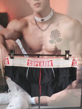 SUPERIOR Men's Black Briefs with Red Trim